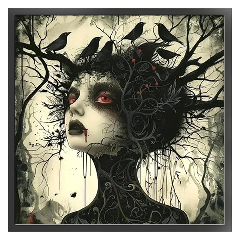 11CT Full Stamped Cross Stitch - Crow Girl(Canvas|40*40CM)