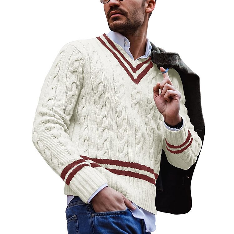 Men's Vintage British Style Striped Colorblock Knit Sweater