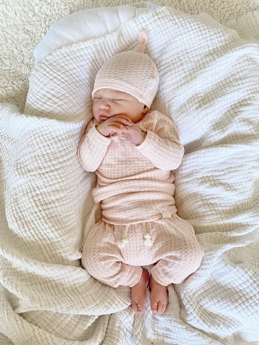 3pcs Infant Newborn Baby Cute Clothes Sets Girls Boys Autumn Warm Harem Pants Waffle Ribbed Solid Unisex Bodysuits+elastic Pants 1103