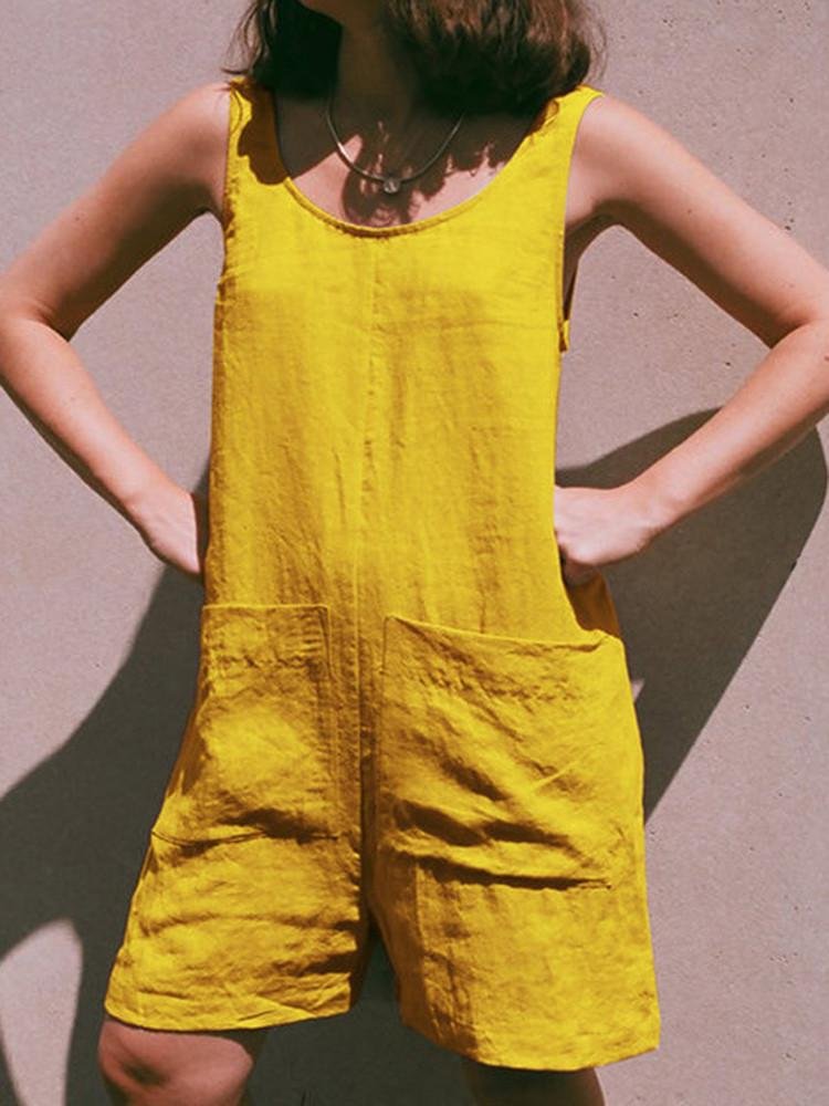 Pocket Round Neck Jumpsuits