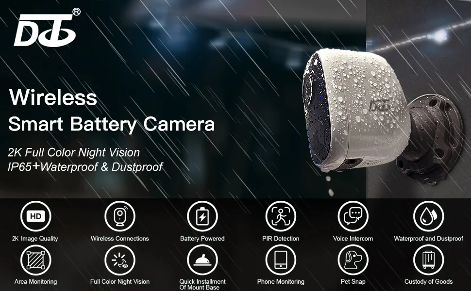 Wireless WiFi Security Camera for Outdoor/Home Battery Powered, 2K