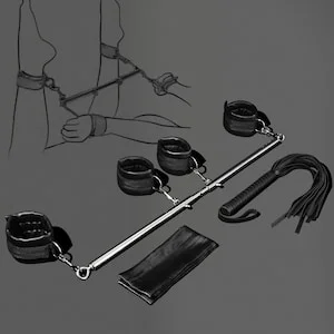 pornhint Pornhint BDSM Bondage Restraint Kit - 4-Point Spread Bar, Leather Wrist & Ankle Cuffs, Leg Spreader, Flogger, Blindfold BDSM Bondage Sex Toys Toy