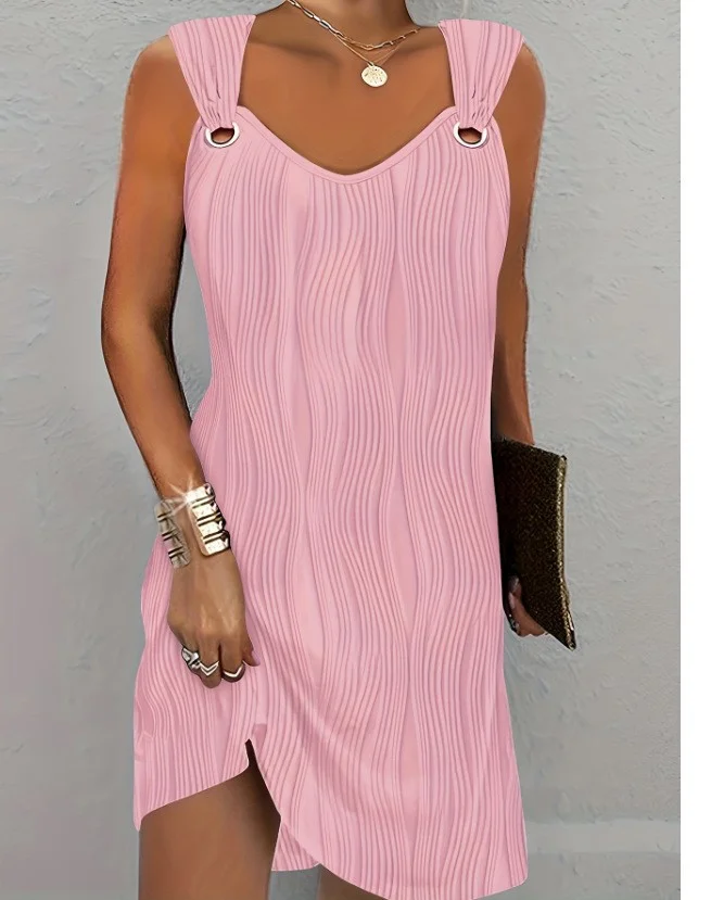 Wongn Wongn New Sleeveless Vest Elastic Solid Color Water Corrugated Jacquard Dress