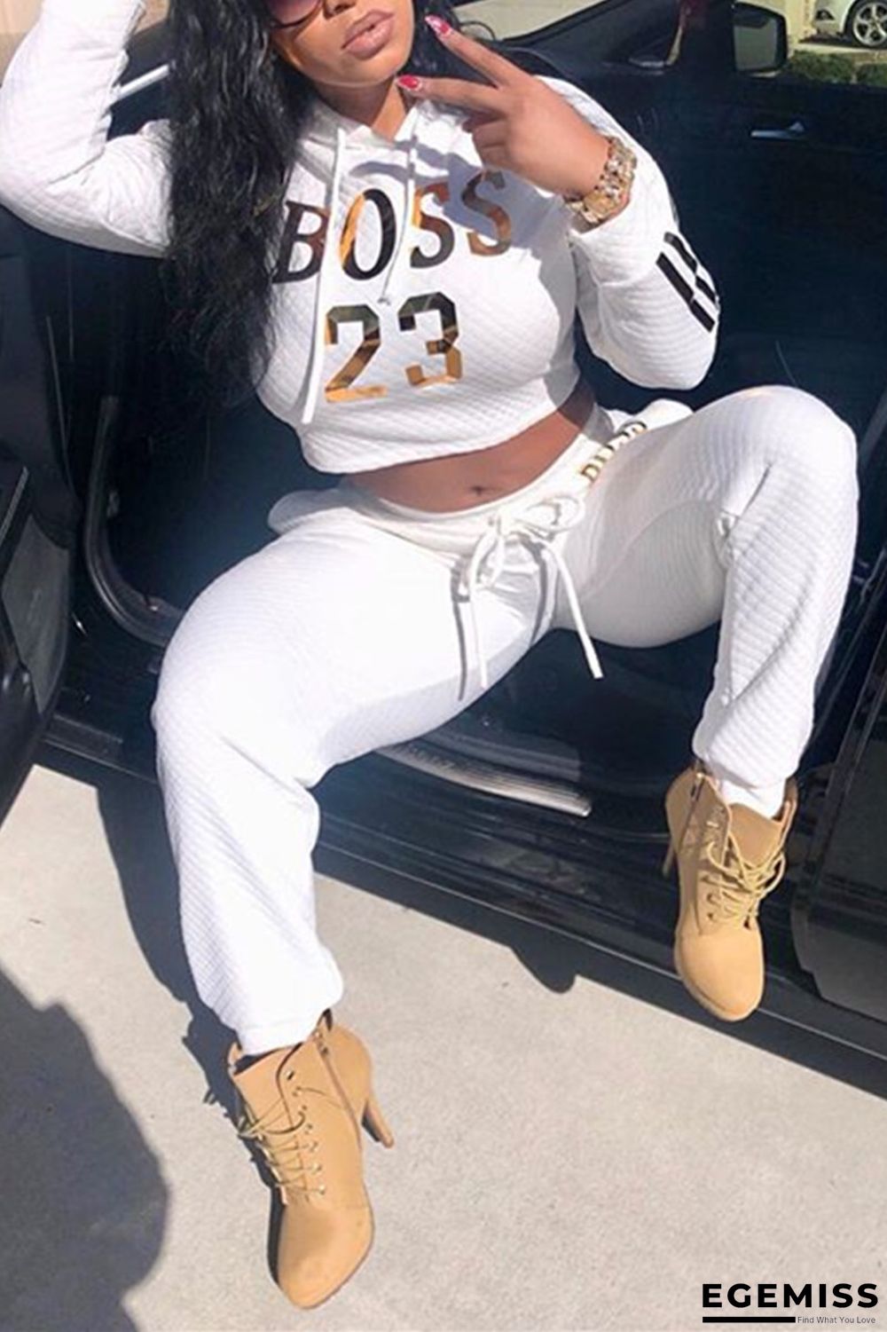 White Fashion Casual Long Sleeve Two-piece Set | EGEMISS