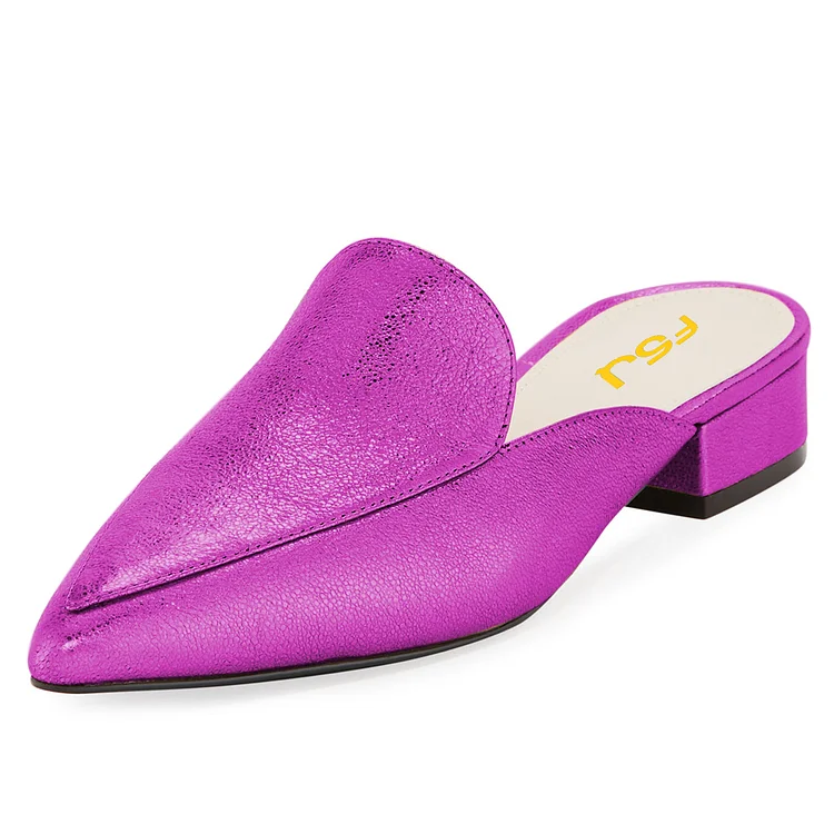 Purple Pointed Toe Block Heel Mule Loafers for Women |FSJ Shoes