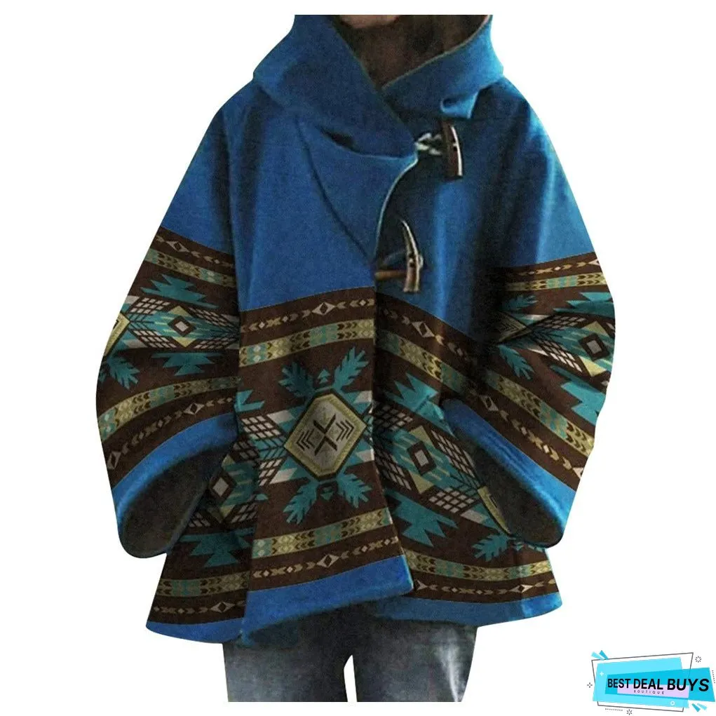 Women's Winter Loose Retro Printed Woolen Colors Coats