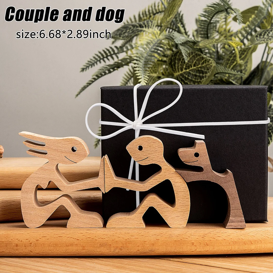 Puppy Family Wood Dog Carving Ornament Wood Dog Craft Figurine Desktop Table Ornament Home Decoration For Dog Pet Lover Gifts
