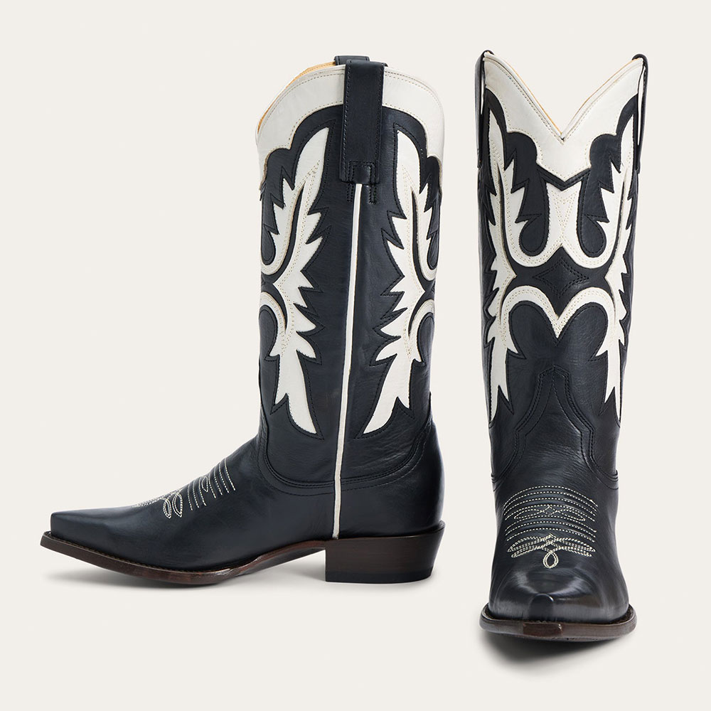 Embroidered Patchwork Mid Calf Black Cowgirl Boots for Women Nicepairs