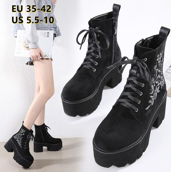 Gothic Womens Chunky Platform Boots Punk Style Suede Leather Shoes Fashion Lace Up Zipper High Heels Boots - Shop Trendy Women's Fashion | TeeYours