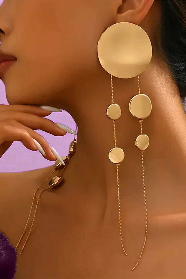 Fashion Gold Long Tassels Smooth Circle Geometric Earrings 2024 - Xpluswear