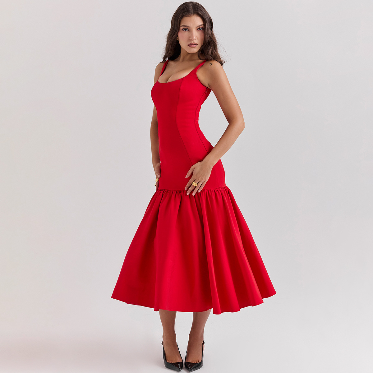 Ootddress White Ruffled Patchwork Maxi Dress Female Fashion Slim High Waist Backless Pleated Summer Strapless Female Long Dress 2025
