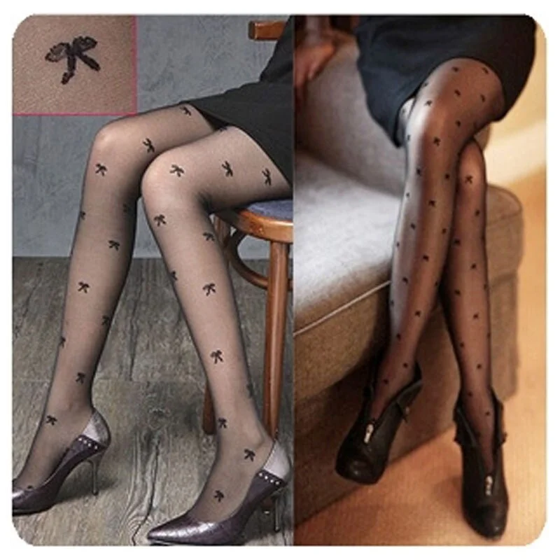 Tights Women Bow Printing Sweet Harajuku Deodorant Elasticity Womens Pantyhose Breathable High Quality All-match Soft Casual