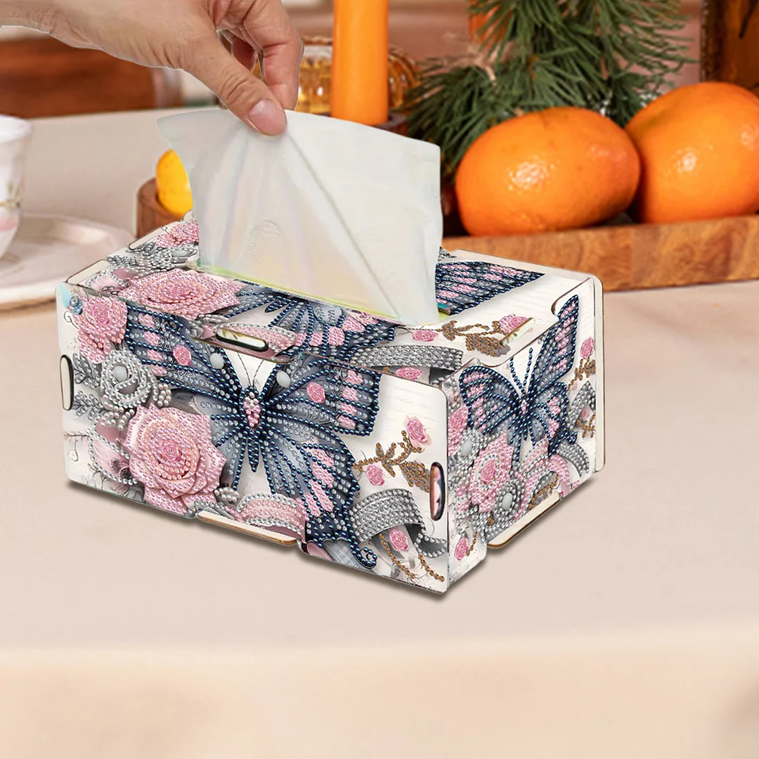 Flower Butterfly DIY Diamond Art Paper Towel Holder for Home and Office Decor