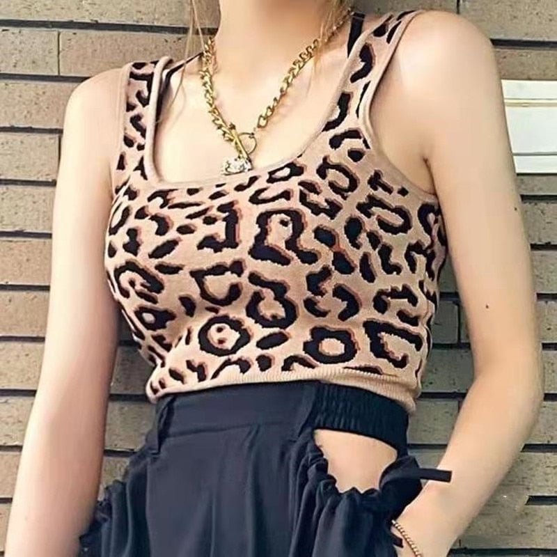 Heliar Women Summer Crop Tank Crop Top Knitted Leopard Sexy Sports Tops Cottagecore Stretchy Camisole Soft Crop Tops Women