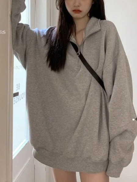 Brownm Oversized Half Zip Long Sleeve Sweatshirt