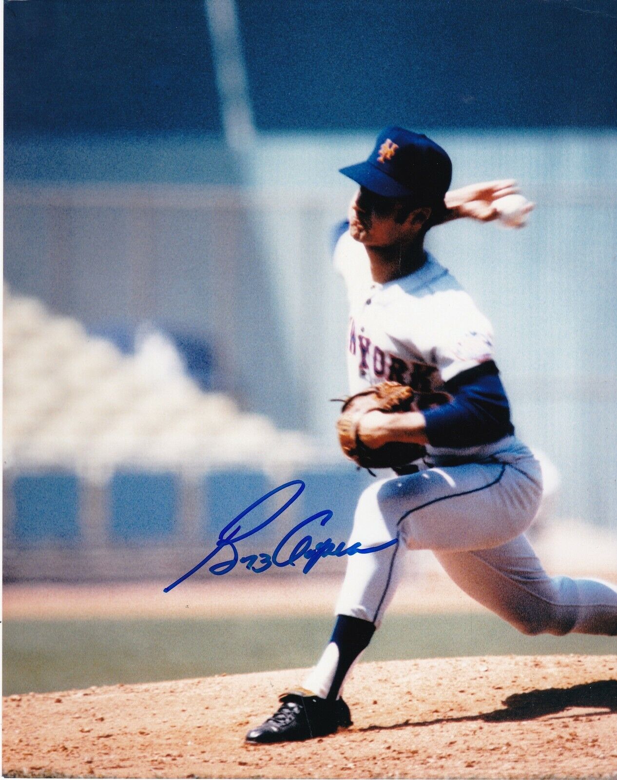 BUZZ CAPRA NEW YORK METS ACTION SIGNED 8x10