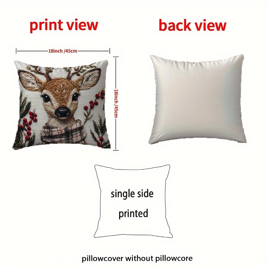 Charming Christmas Reindeer 18x18 Inch Throw Pillow Cover - Soft Short Plush, Machine Washable with Zipper Closure for Bedroom & Living Room Decor