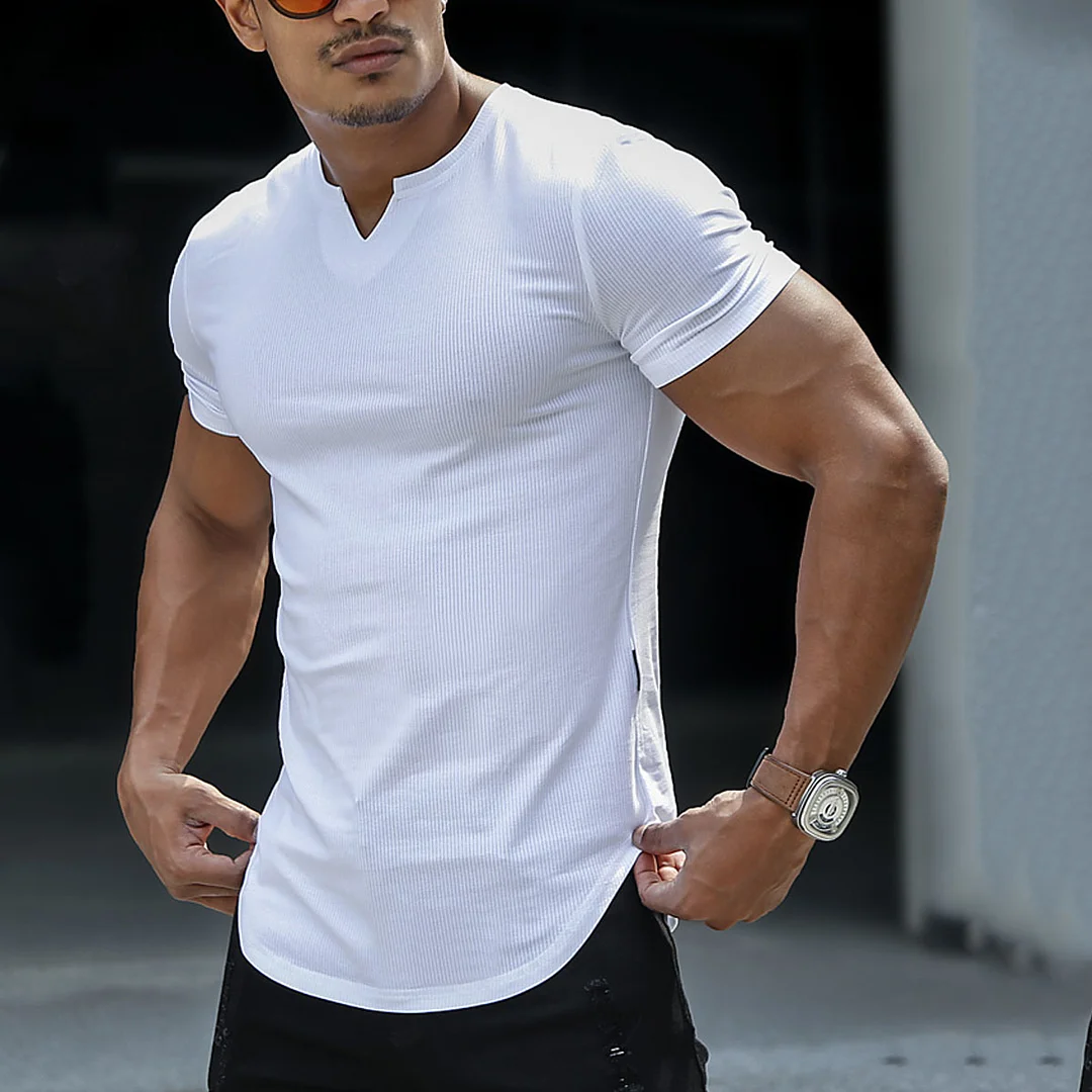 Men's V-Neck Slim Fit Basic T-Shirt-inspireuse