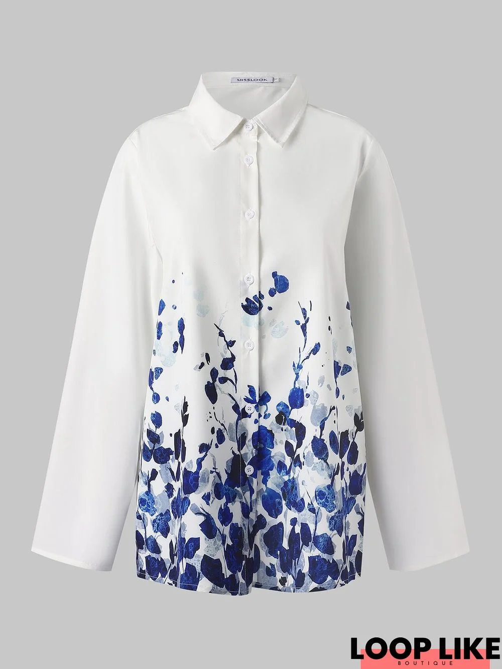 Long Sleeve Shirt Collar Printed Top Blouse