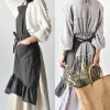 2018 New Women Pocket Home Ruffle Apron Linen Kitchen Dress Dining Cotton Cooking