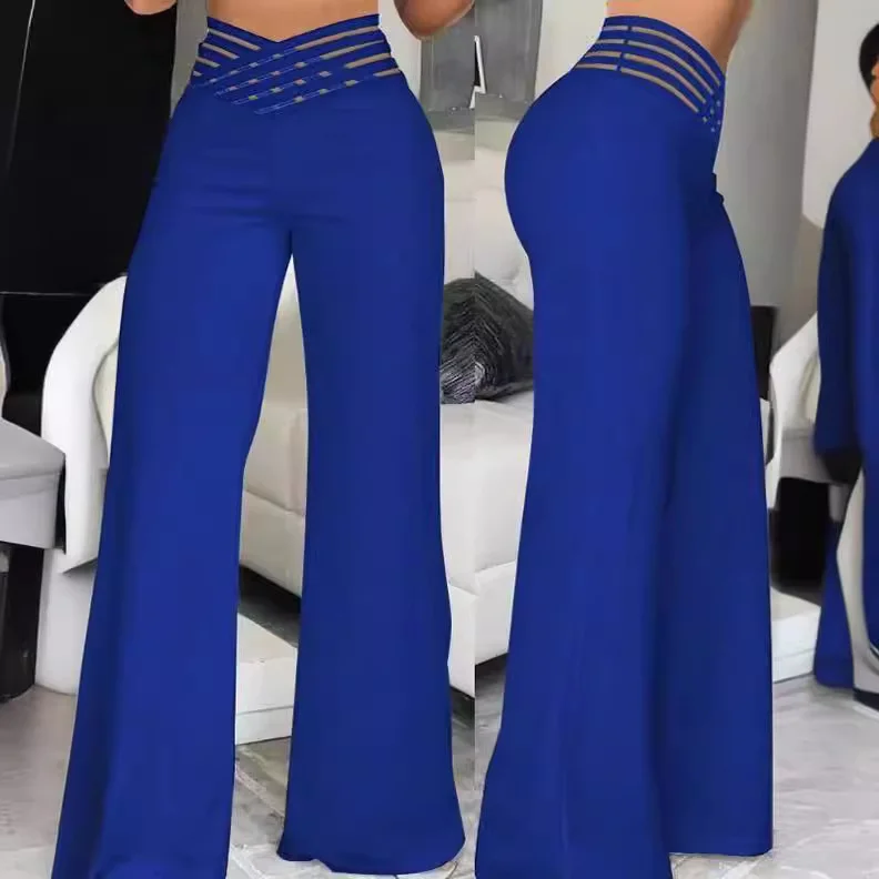 Wongn Wongn Summer Women's Wear Hollow Belt High Waist Casual Straight Leg Pants Wide Leg Pants
