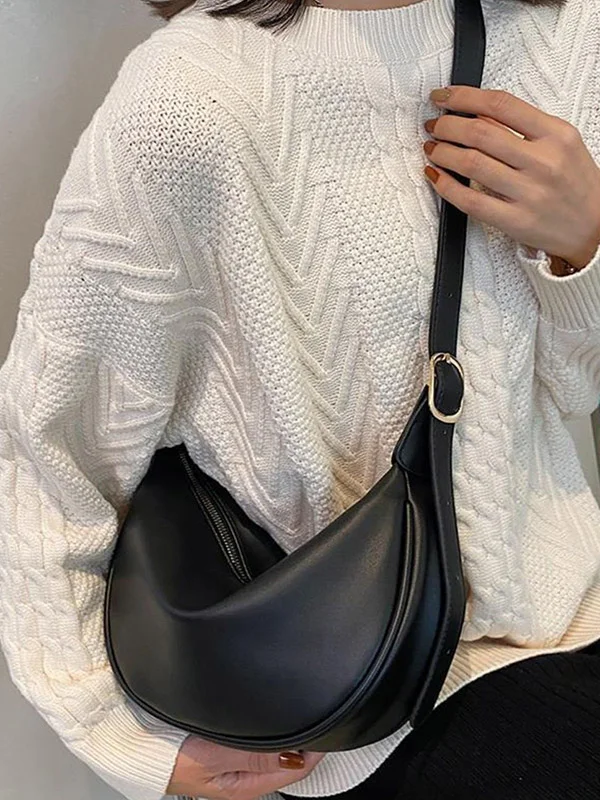 Zipper Solid Color Geometric Buckle Crossbody Bags