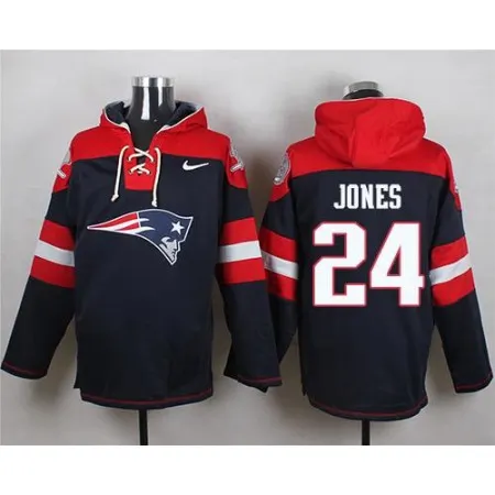 Patriots #24 Cyrus Jones Navy Blue Player Pullover NFL Hoodie
