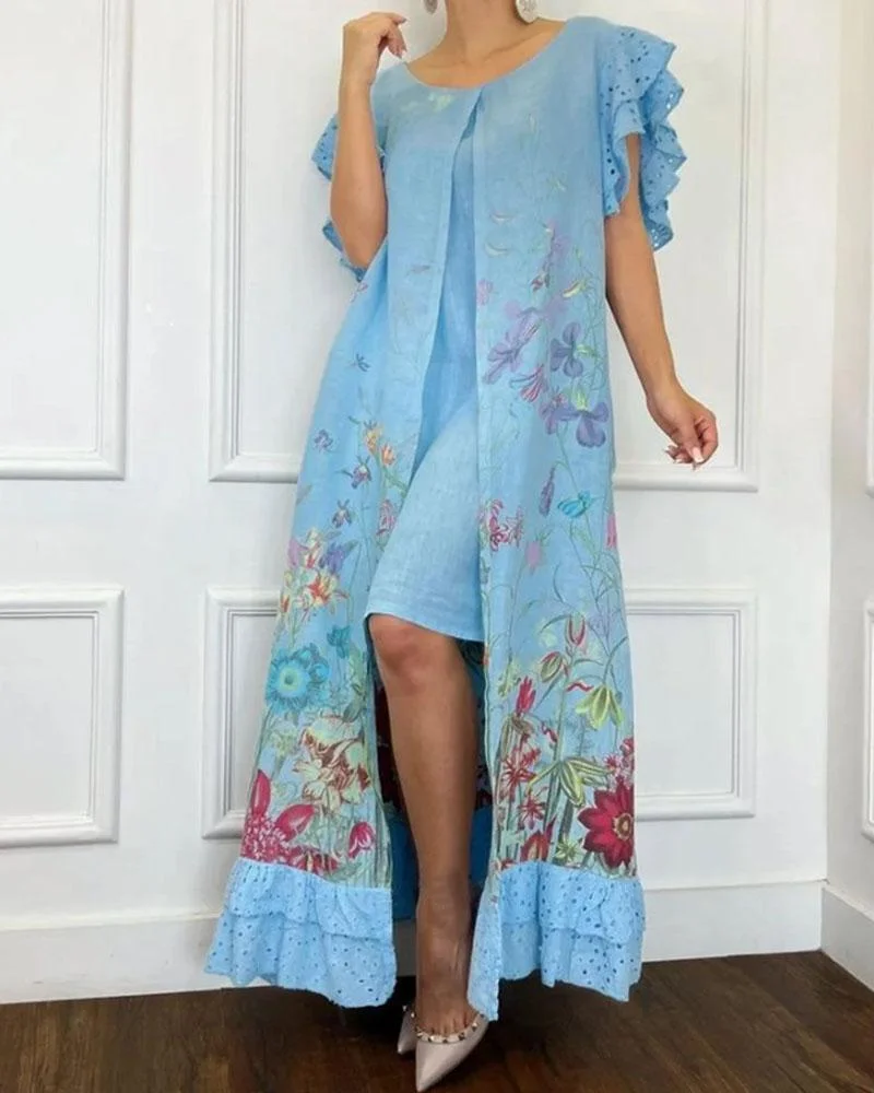 Lace Patchwork Print Fake Two Dresses