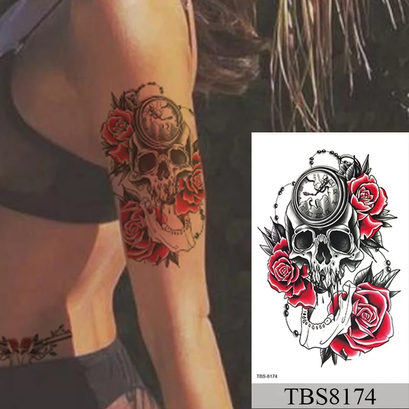 Waterproof Temporary Tattoo Sticker Flower Peony Rose Sketches Flash Tattoos Black Henna Body Art Arm Fake Tatoo Women Men