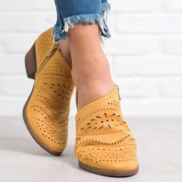 Hollow Low Heel Cutout Booties
