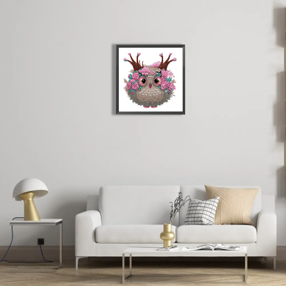 Special Shape Diamond Painting 30*30cm - Owl With Flowers