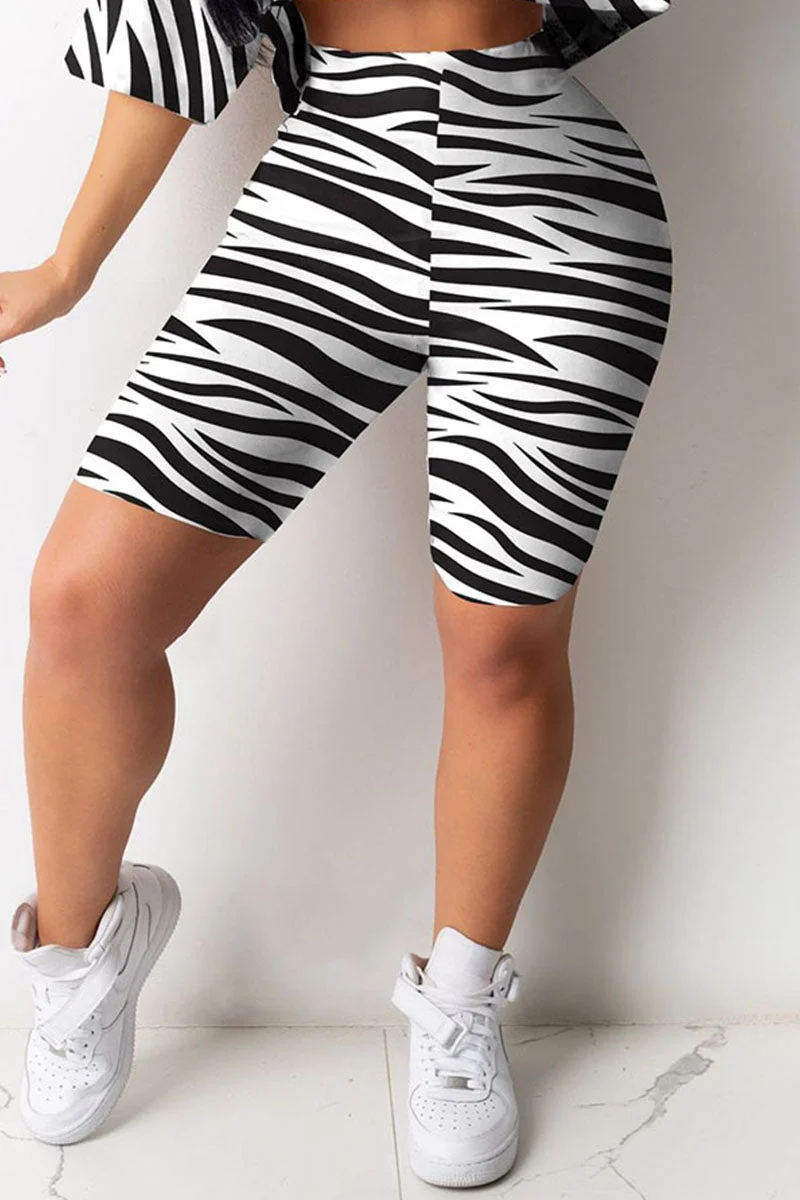 Casual Street Print Zebra Print Split Joint O Neck Half Sleeve Two Pieces