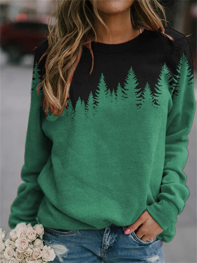 Forest Silhouette Inspired Contrast Color Sweatshirt