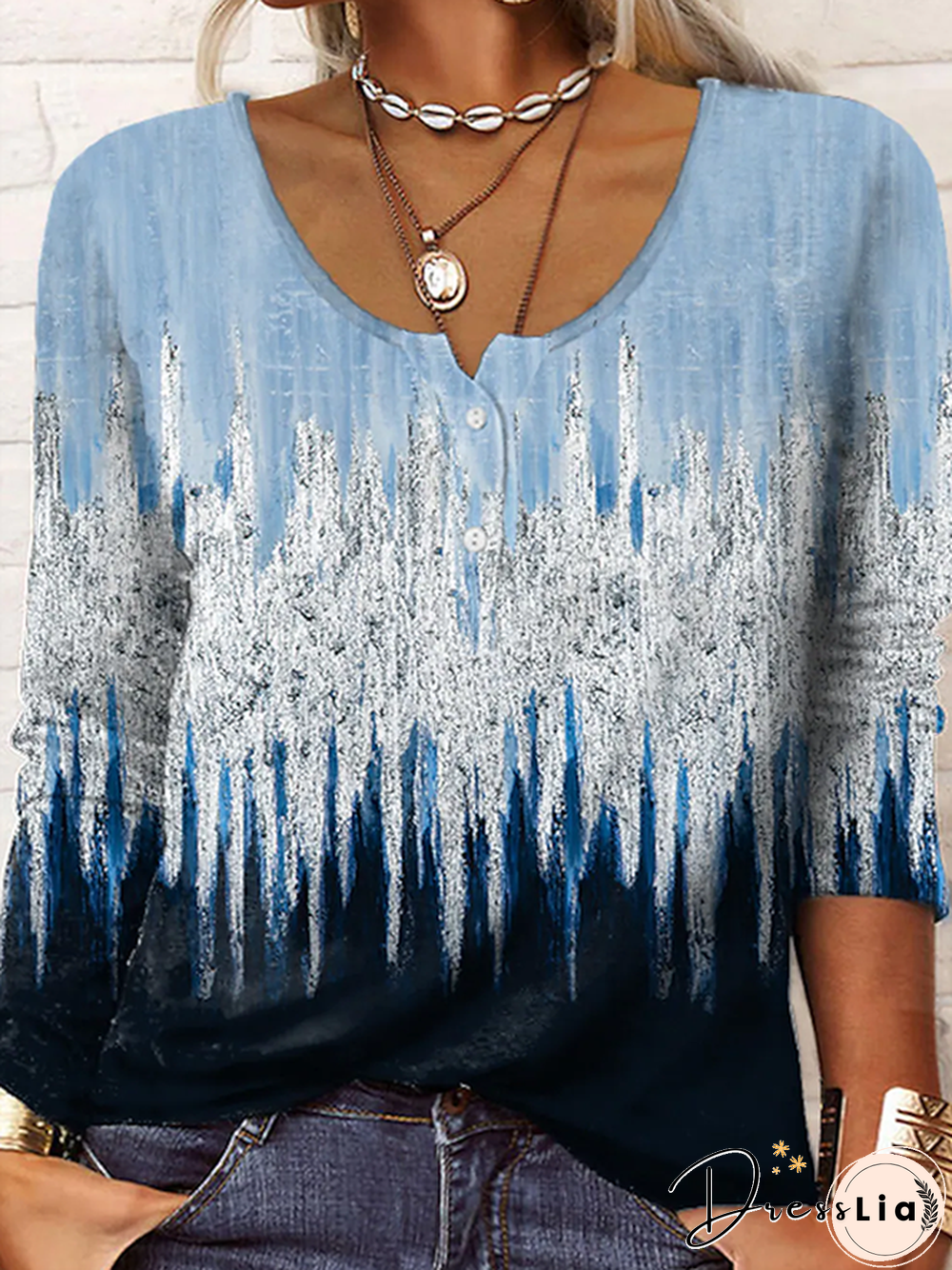 Casual Floral Autumn Lightweight Micro-Elasticity Long sleeve Regular H-Line Regular Size T-shirt for Women