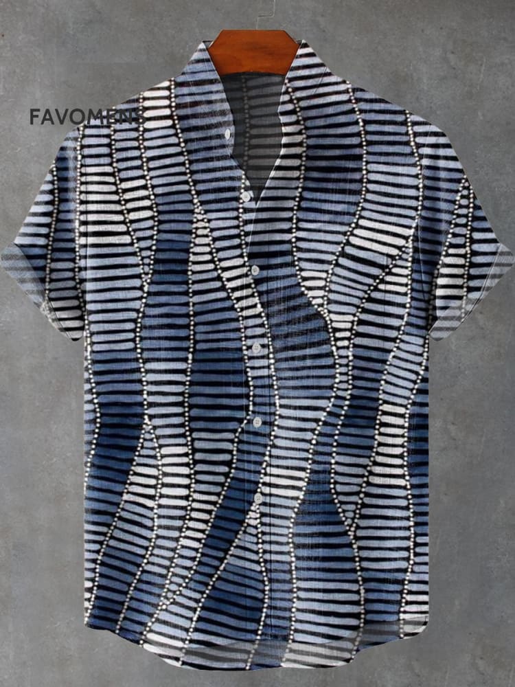 Blue Geometry Gradient Abstract Art Print Casual 100% Cotton Shirt Multicolor / S