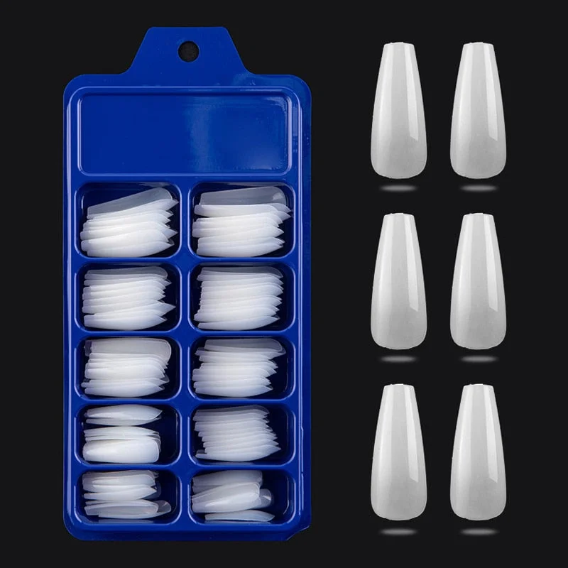 100 Pieces Long Press Fake Nails Full Acrylic Pressed Fake Nail Cover Reusable Full Coverage Nail Tips Manicure Tool CL05