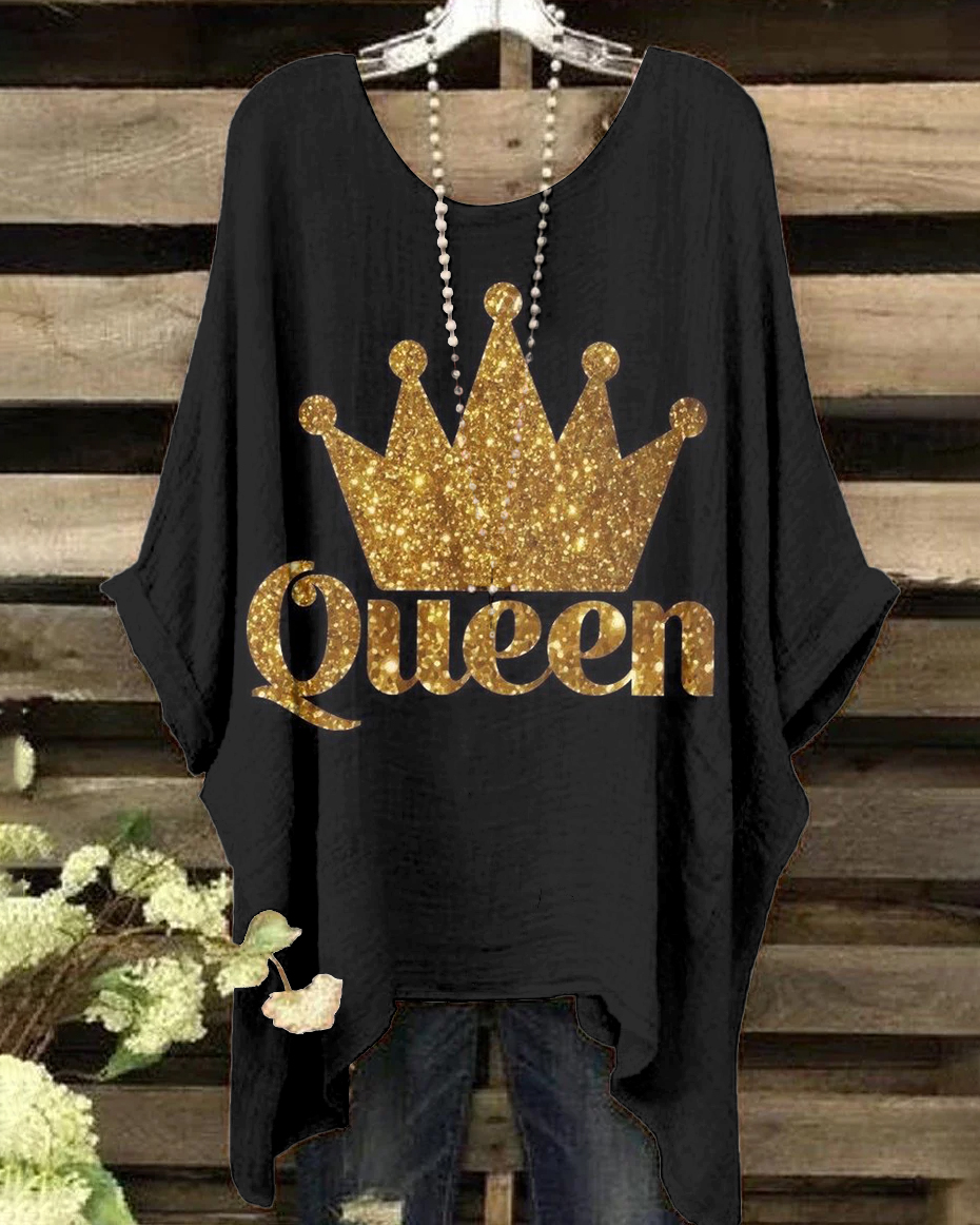 Golden Crown Print Irregular Shirt