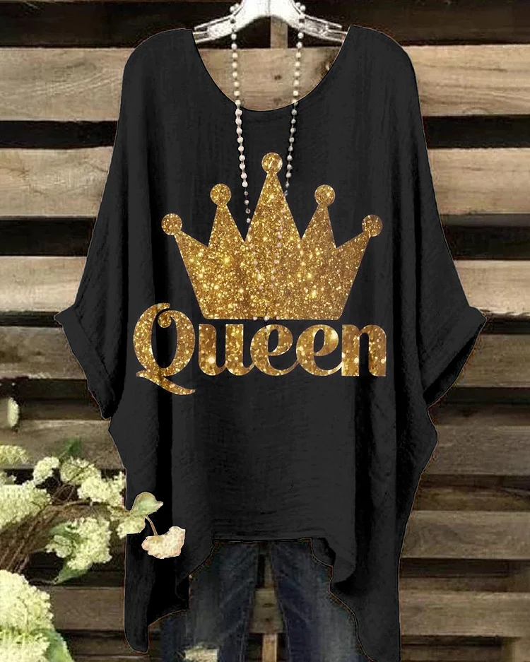 Golden Crown Print Irregular Shirt