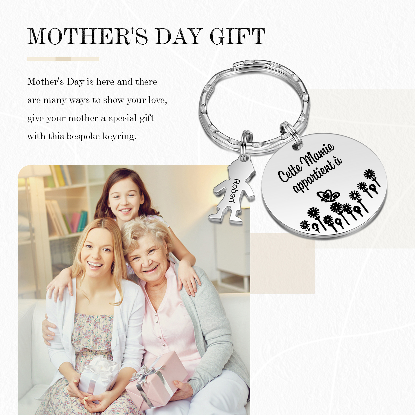 À Ma Mamie - 1-5 Noms Porte-Clés Personnalisés Avec Breloques Enfants