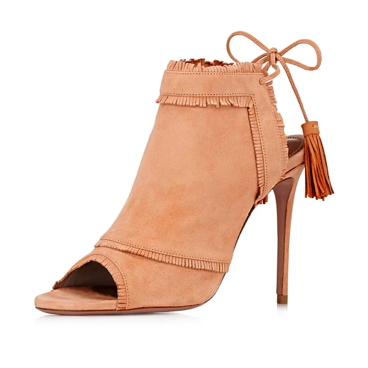 Orange Summer Boots Peep Toe Slingback Fringe Stiletto Heels |FSJ Shoes