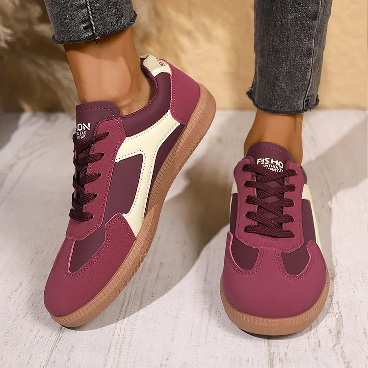 Patchwork Round Toe Lace Up Colorblock Casual Sneakers