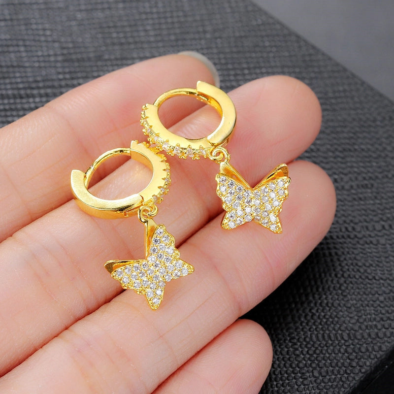 1 Pair Sweet Cool Style Butterfly Plating Inlay Copper Zircon Rose Gold Plated White Gold Plated Gold Plated Men Huggies