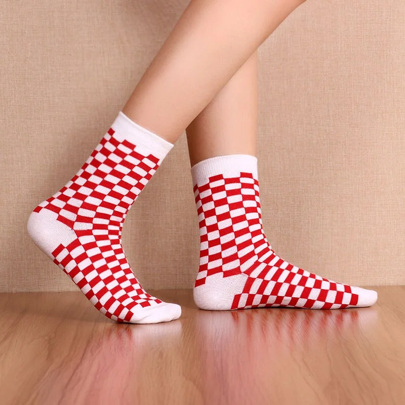 Korea Funky Harajuku Trend Women Checkerboard Socks Geometric Checkered Men Unisex Hip Hop Cotton Streetwear Novelty Sock