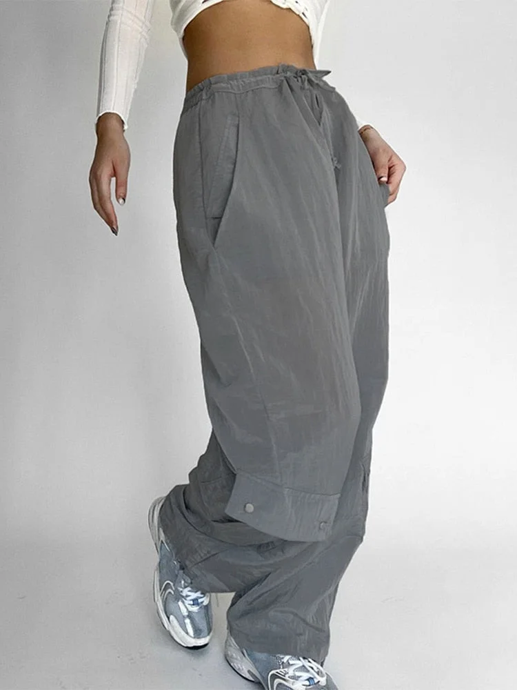 Jacqueline Summer Drawstring Zip Cargo Pants Women y2k clothes Loose Hip Hop Trousers Jogger Fashion Casual Retro Wide Leg Pants