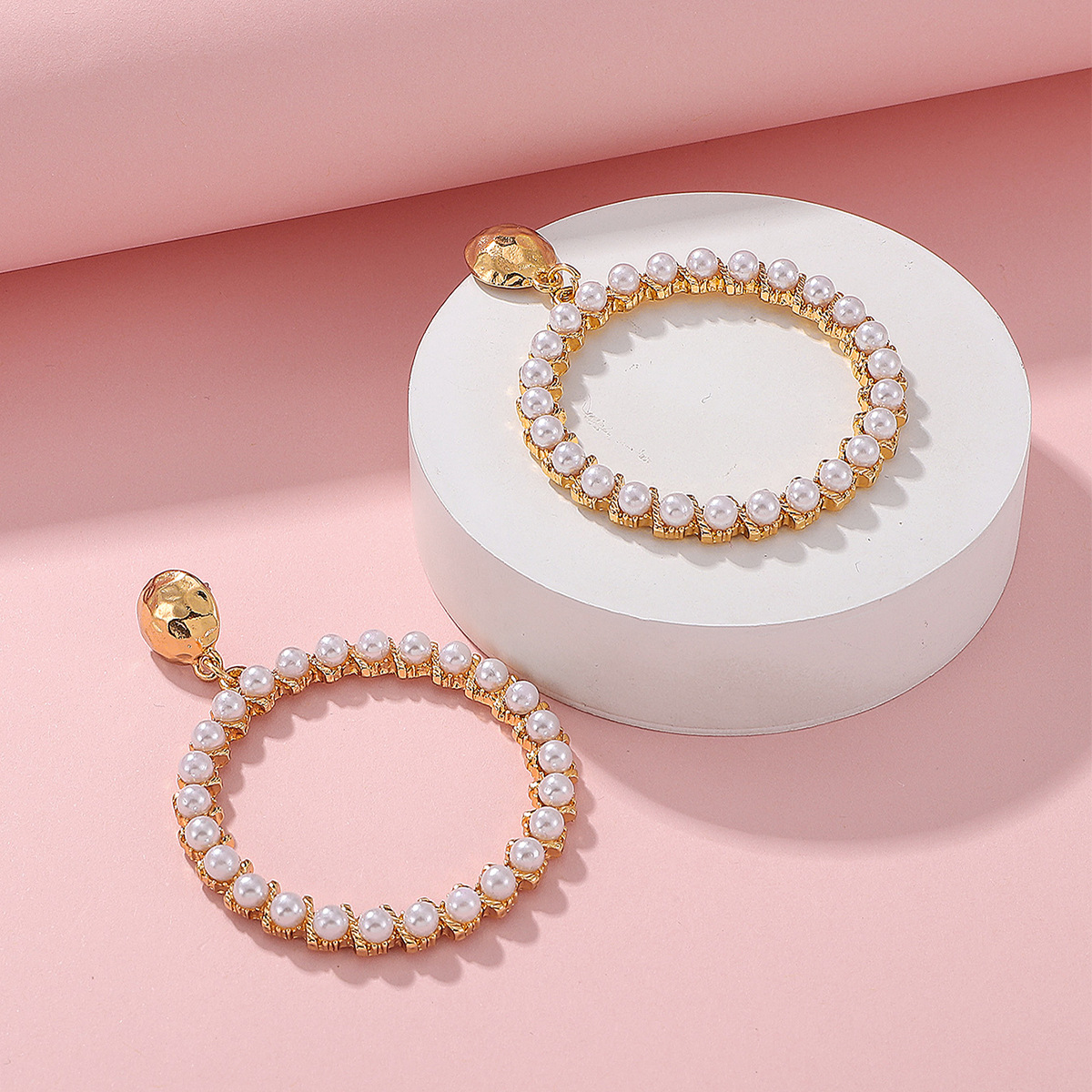 Pearl hoop gold plated earrings