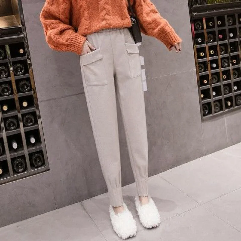 Toloer Toloer Pants Female Fall 2024 New Woolen Pants High Waist Slacks Loose Show Thin Radish Small Feet Tied Leg Pants-Outfit Ideas
