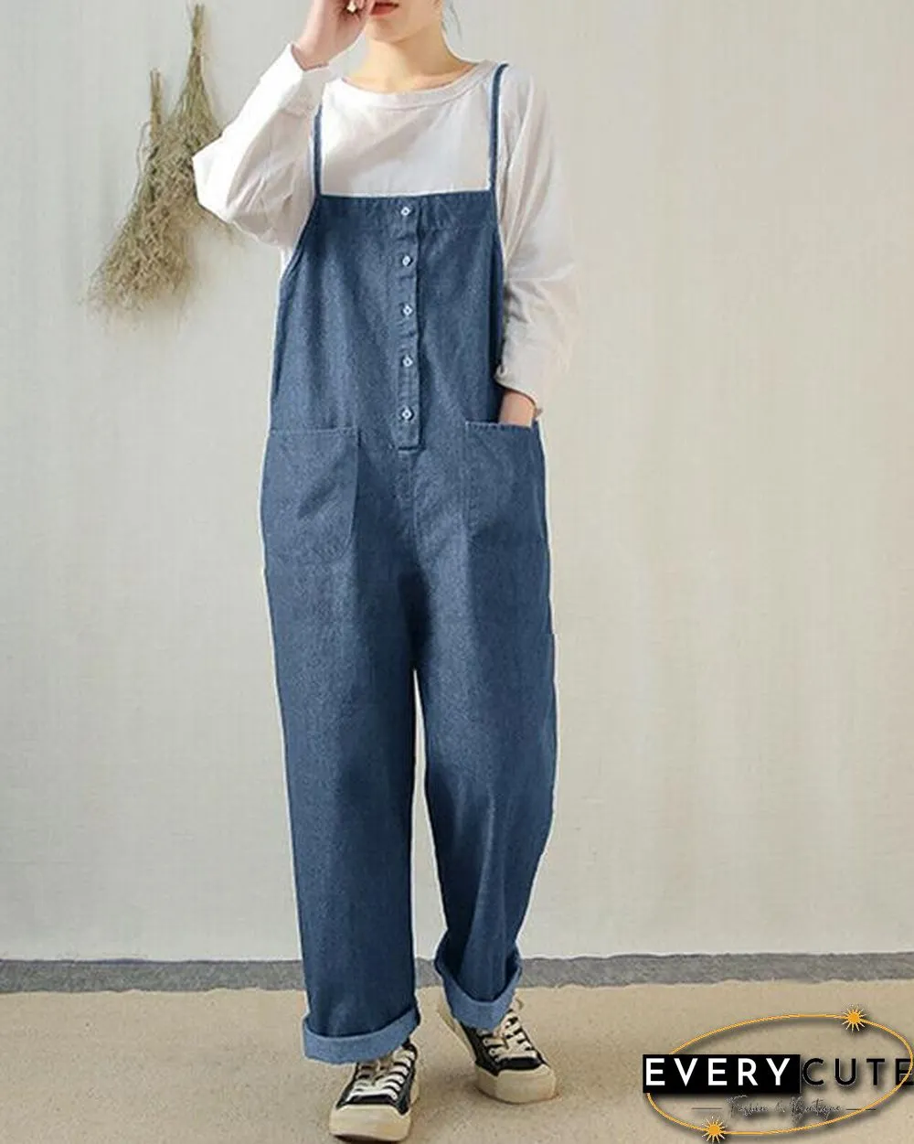 Women Sleeveless Wide Leg Cargo Pants Plain Casual Overalls Jumpsuit Romper