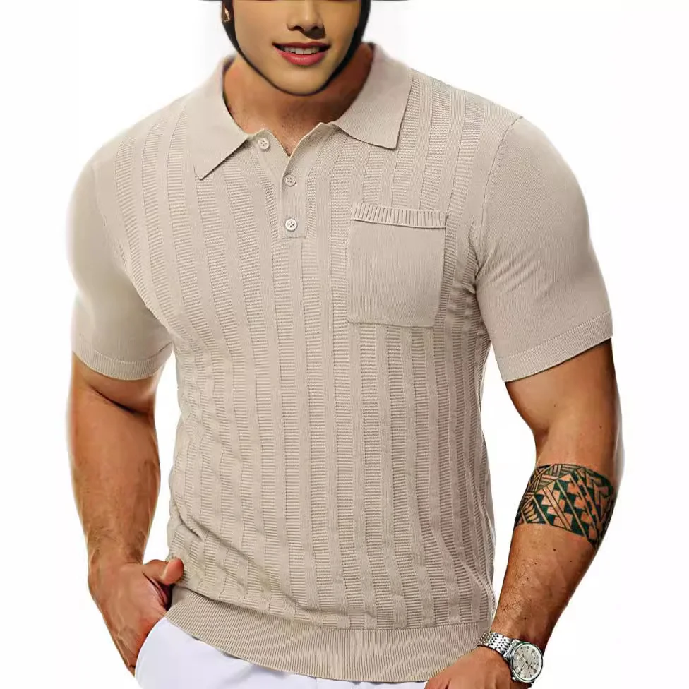 Uveng Uveng Men's Casual Polo Shirt Short Sleeve V-Neck Hollow Breathable Knit Summer Men's Top