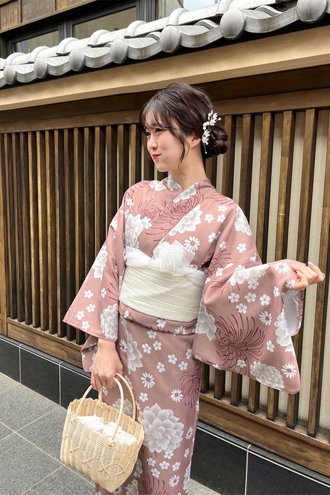 Yukata Kimono Pink with White Peony - なつまつり Stupa Stones