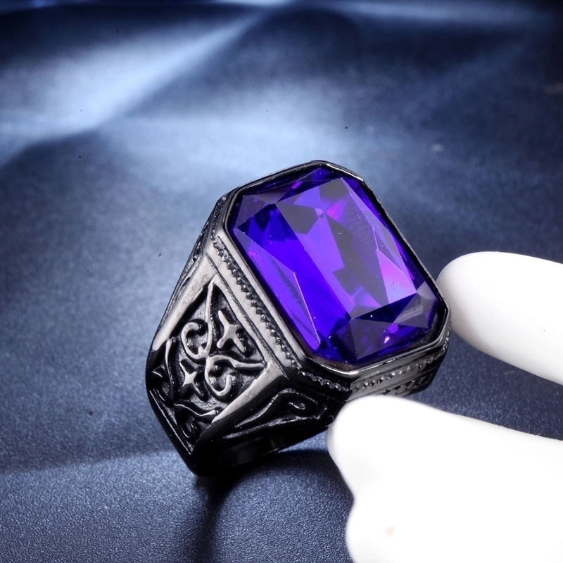 Minimalist Square Titanium Steel Inlay Glass Stone 18K Gold Plated Rhodium Plated Men'S Rings